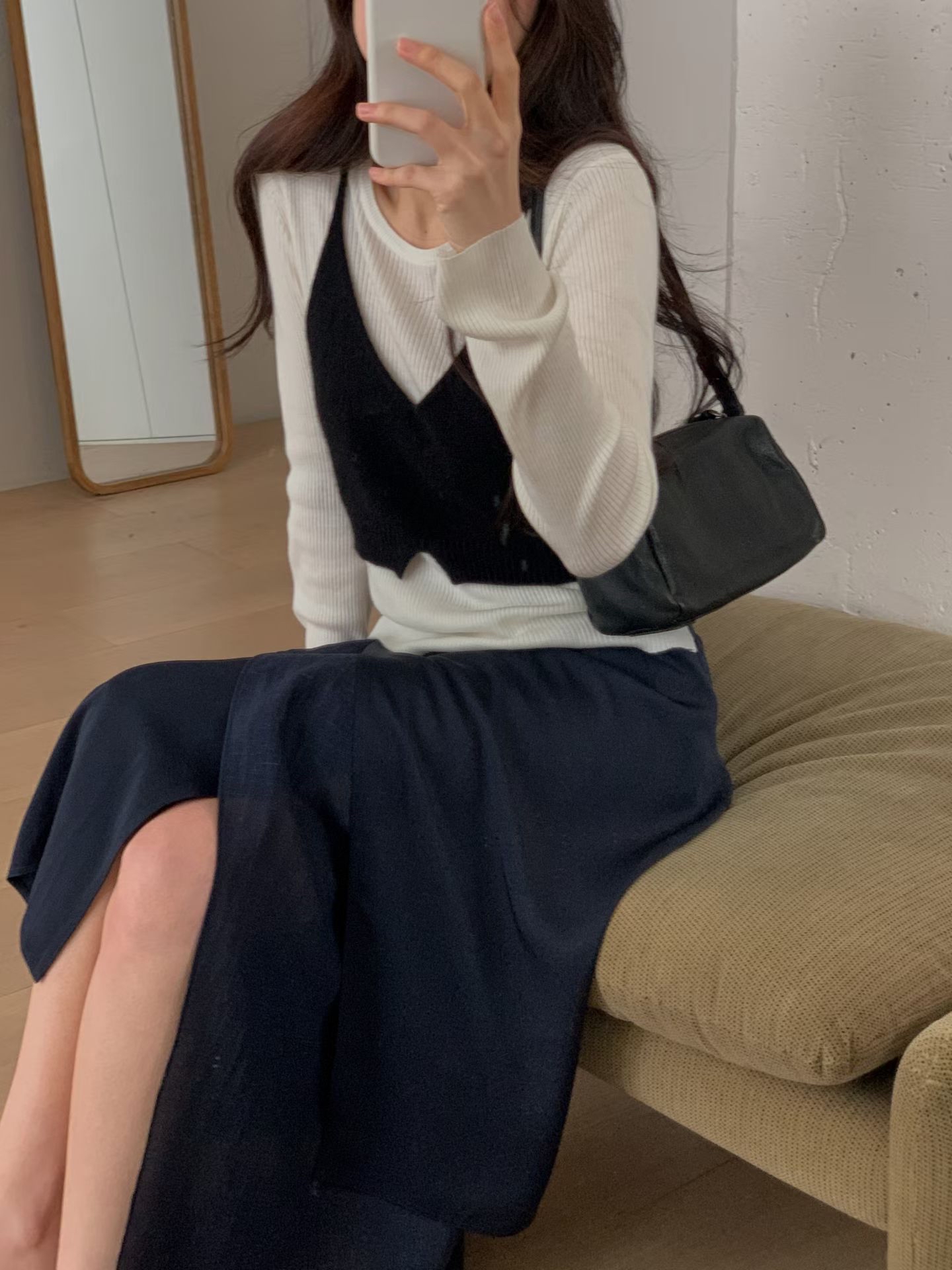 Double layers wrapped long skirt