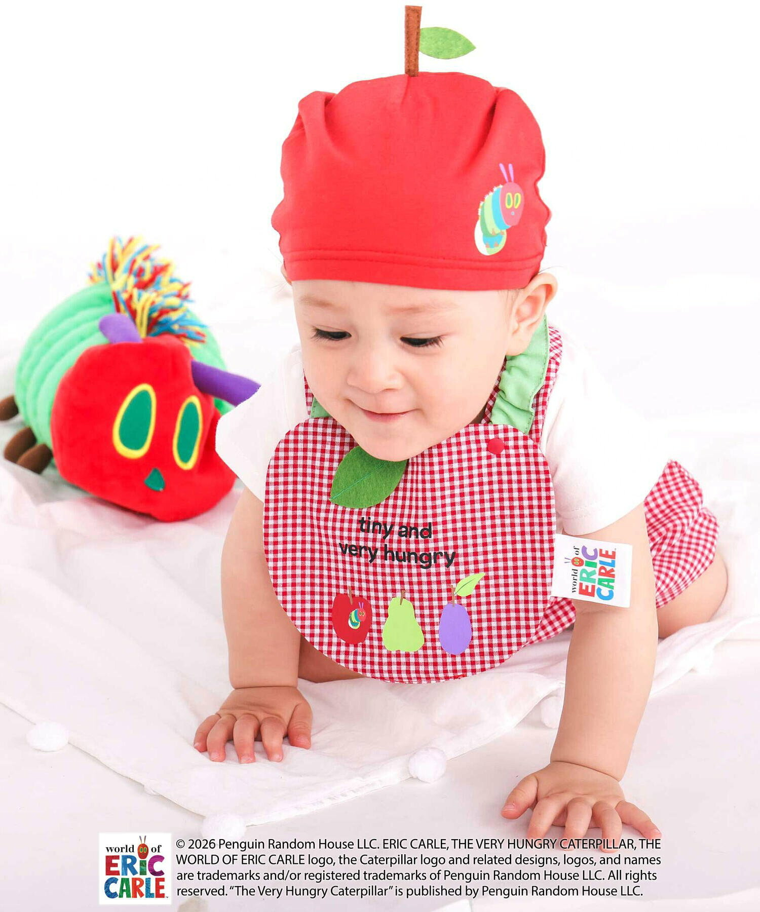 🇯🇵預訂 日本直送🇯🇵好餓的毛毛蟲兩色純色格紋蘋果造型圍兜