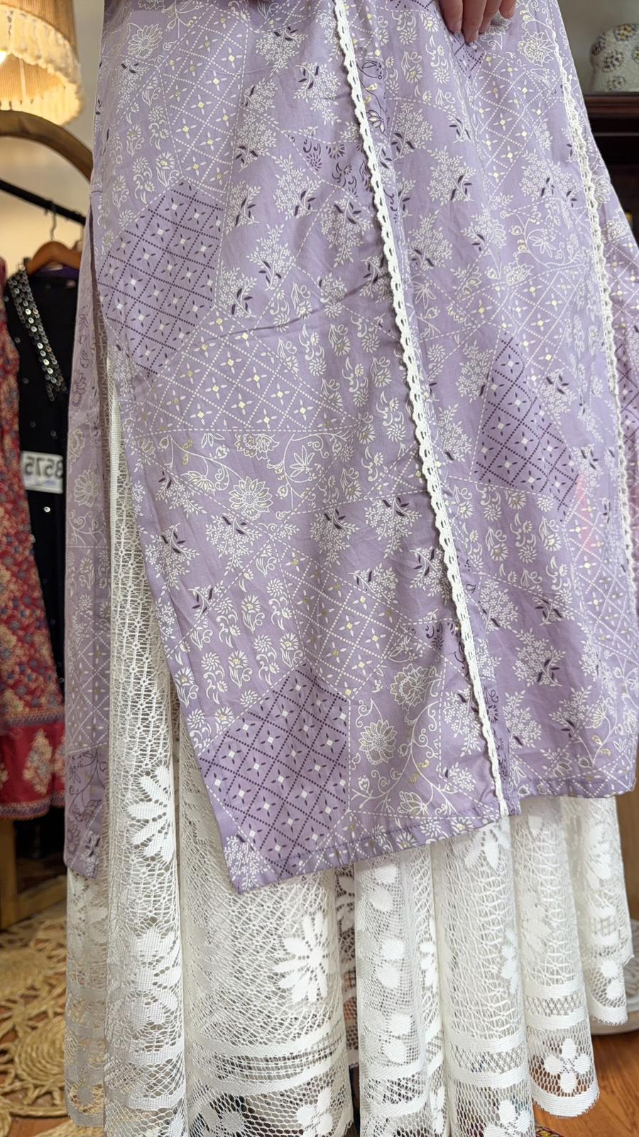 3576 Taro Cotton With white Lace Kurta