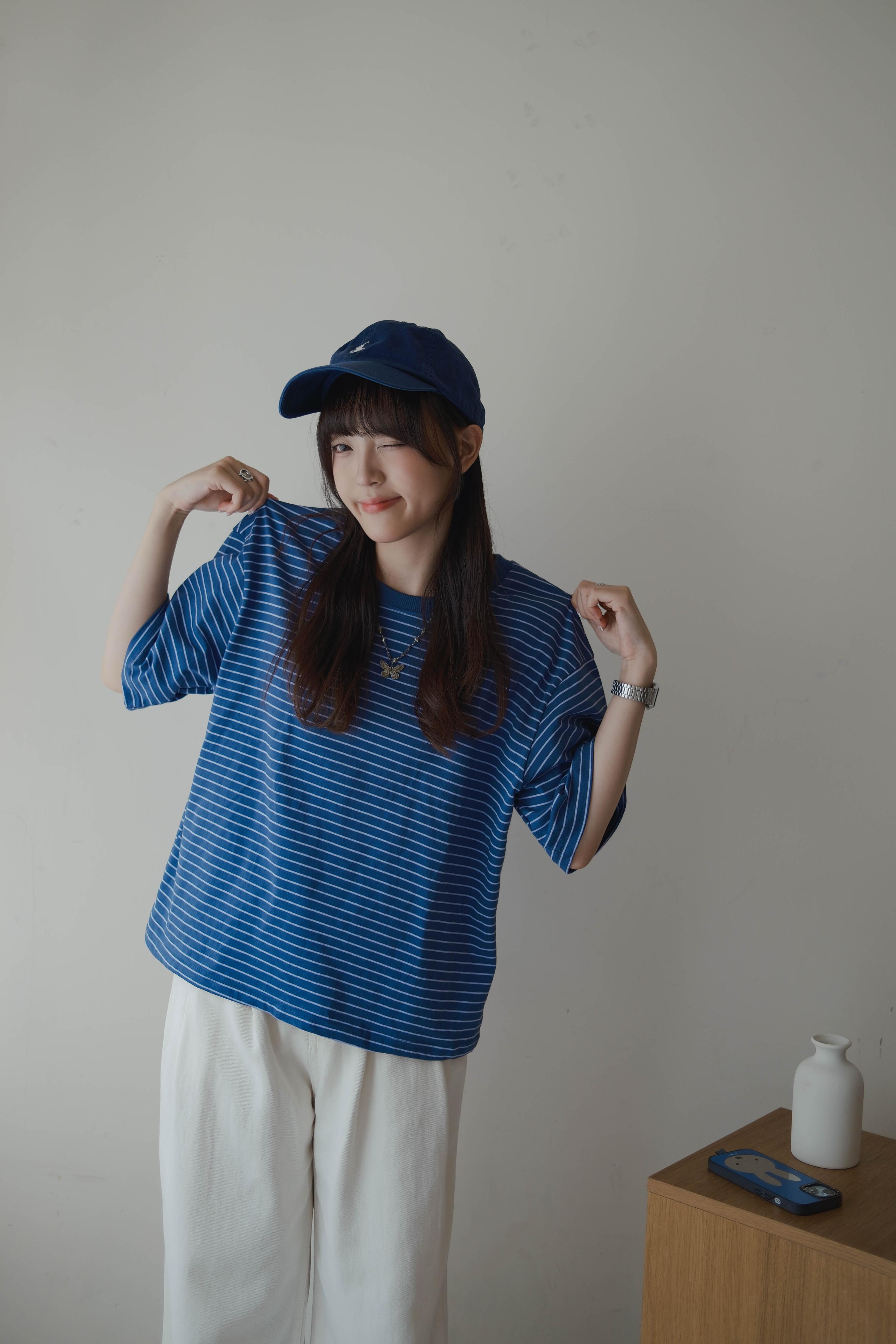 撞色橫間寬鬆Tee (三色)