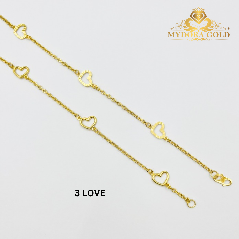 MYDORA Rantai Tangan Sauh + Love Bingkai l EMAS 916/22K