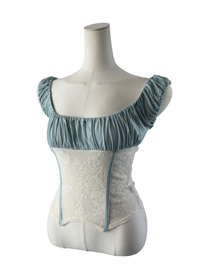 Ruched Sheer Lace Panel Corset Top