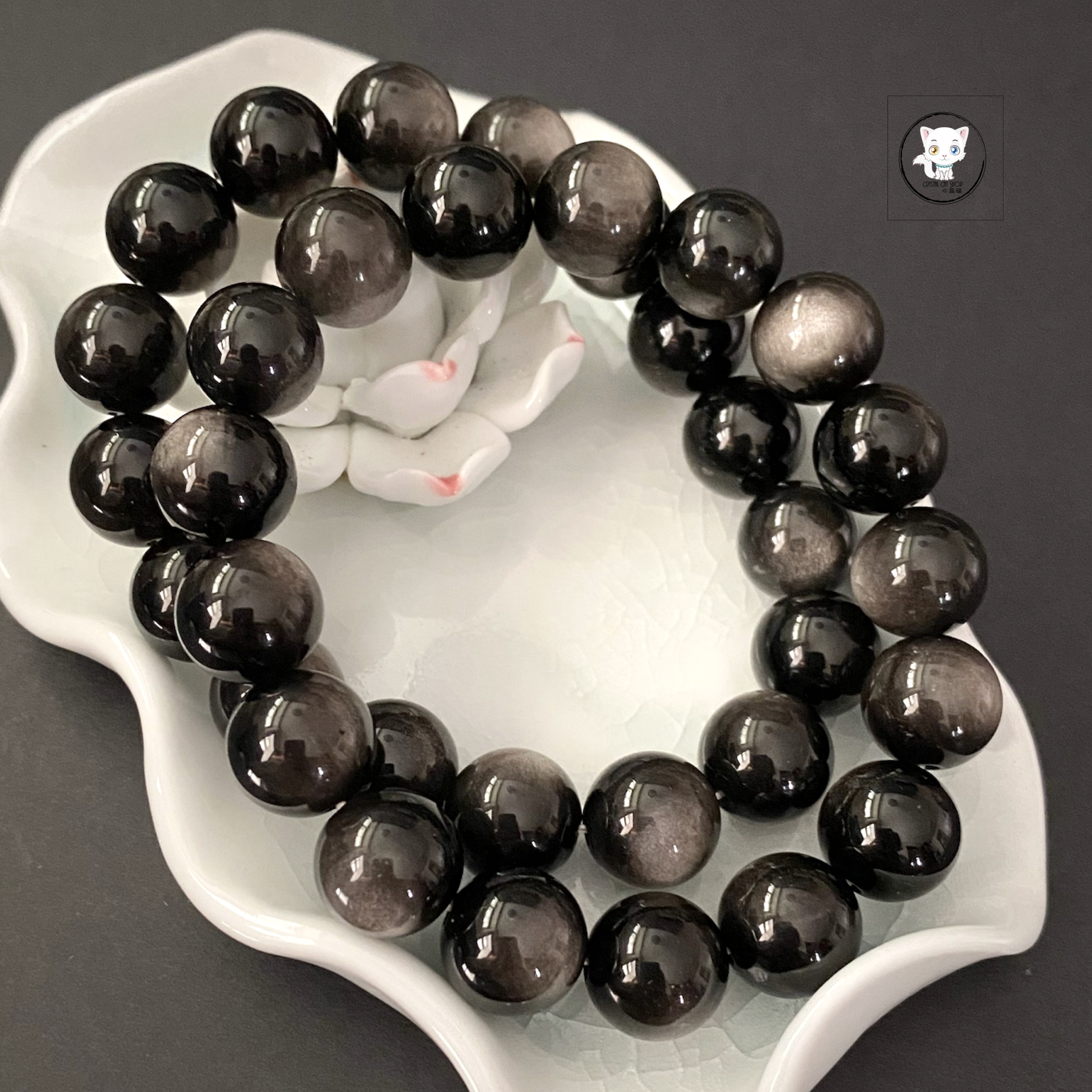 天然銀曜石手鏈 12mm