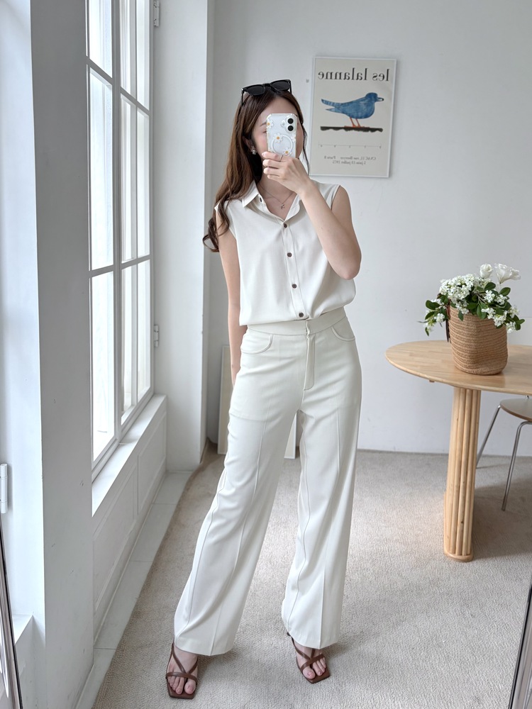 Topstitched Cooling Slacks (Ivory)