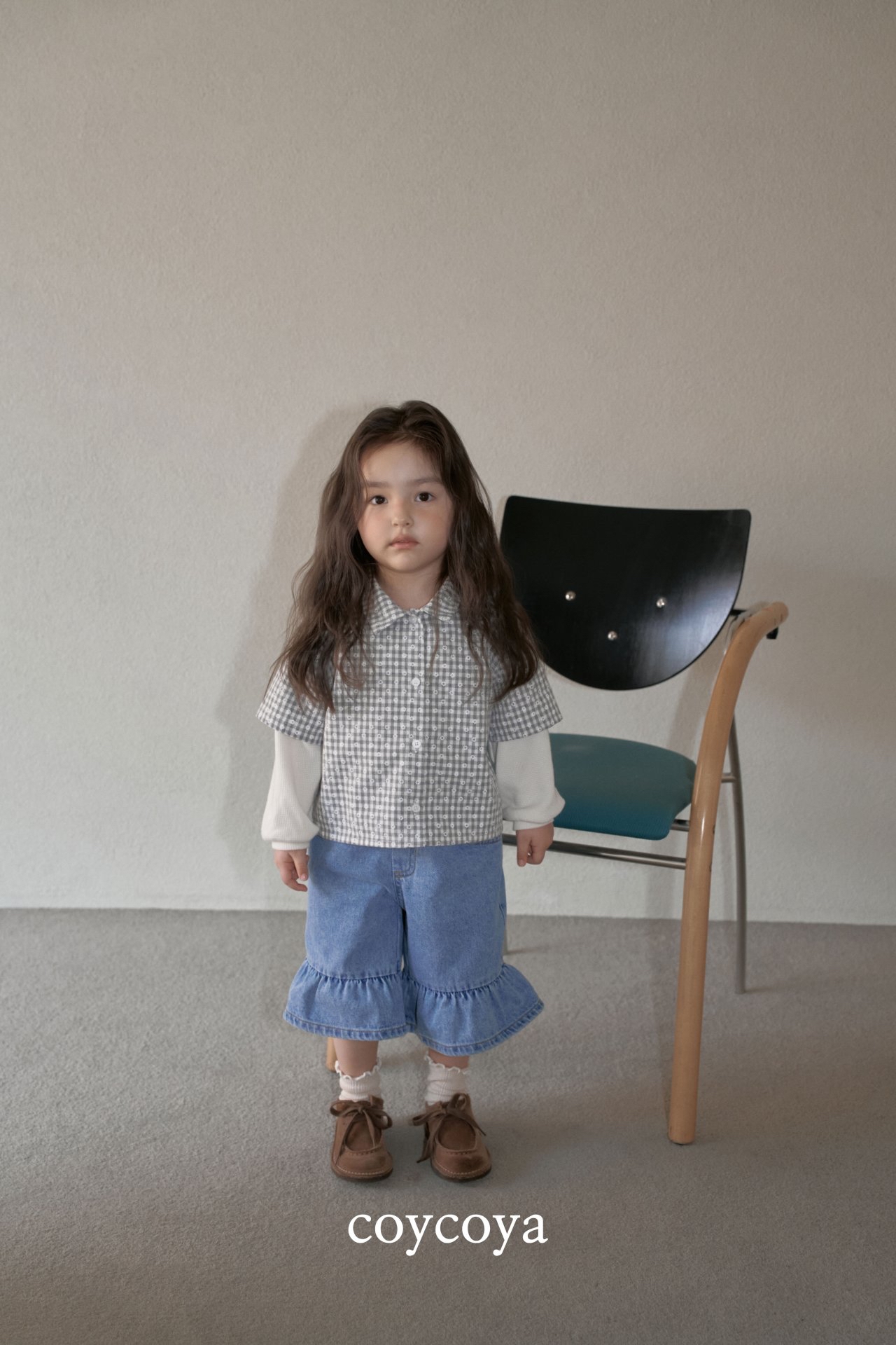 🌸預訂 韓國直送🌸🇰🇷COYCOYA兩色花花格紋假兩件寬鬆翻領長袖上衣