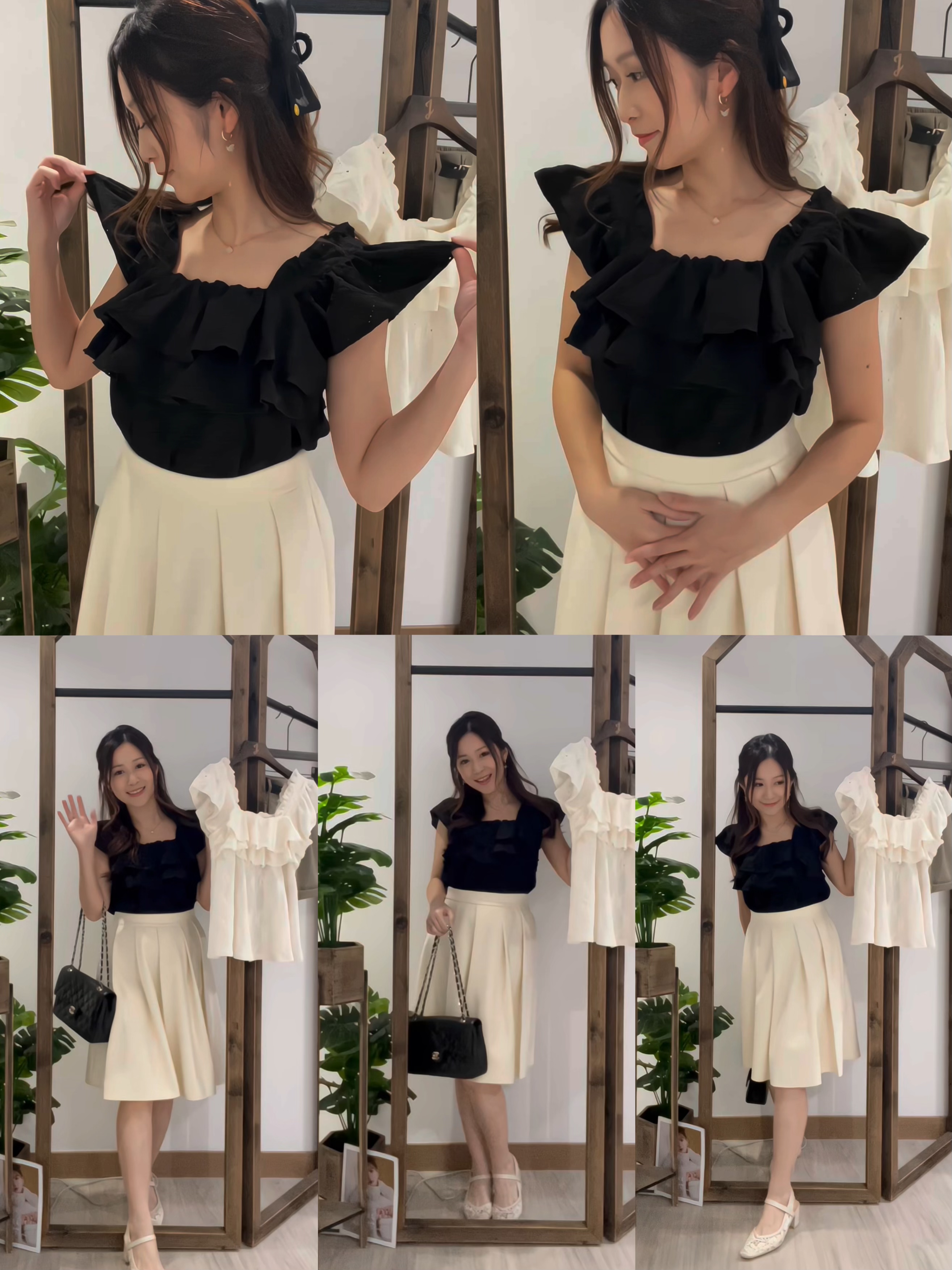 菱紋鈎花娃娃上衣(JP)[黑色]363648