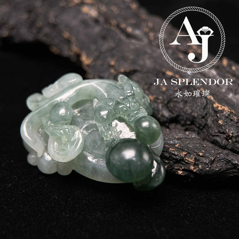 JN-3365 天然翡翠A玉 冰種精雕俏色招財如意貔貅吊墜
