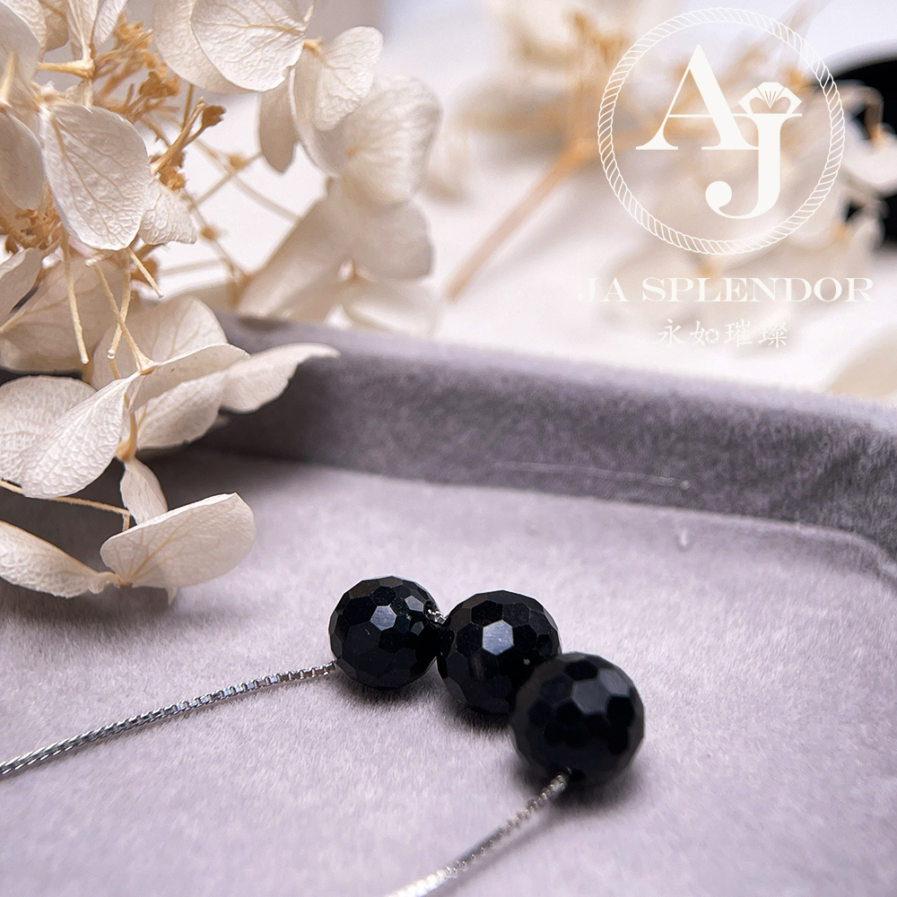 D-06A 天然翡翠A玉 墨翠鑽石切割平安幸運純銀項鏈