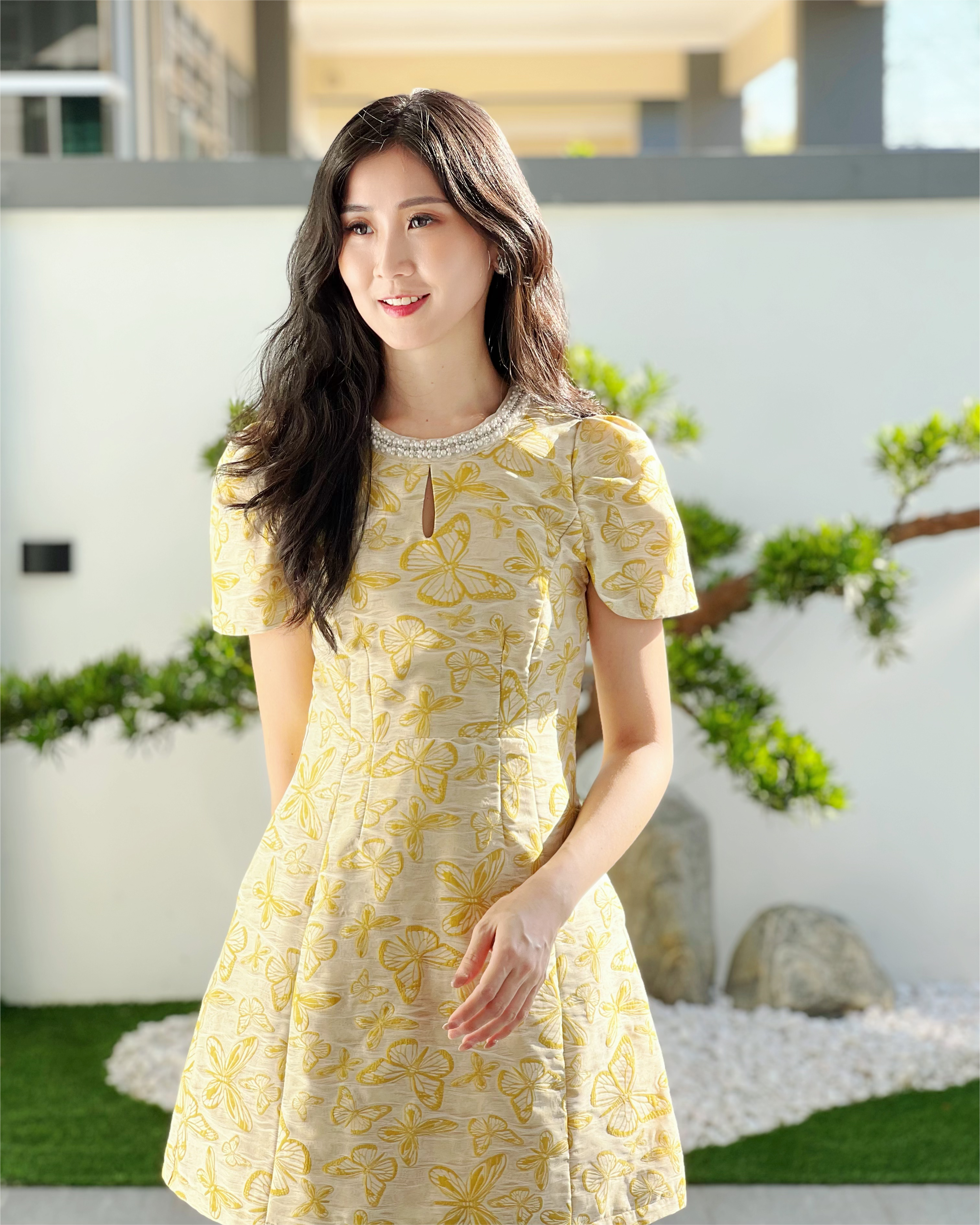 5083 Aqua Butterfly Pearl Mini Dress