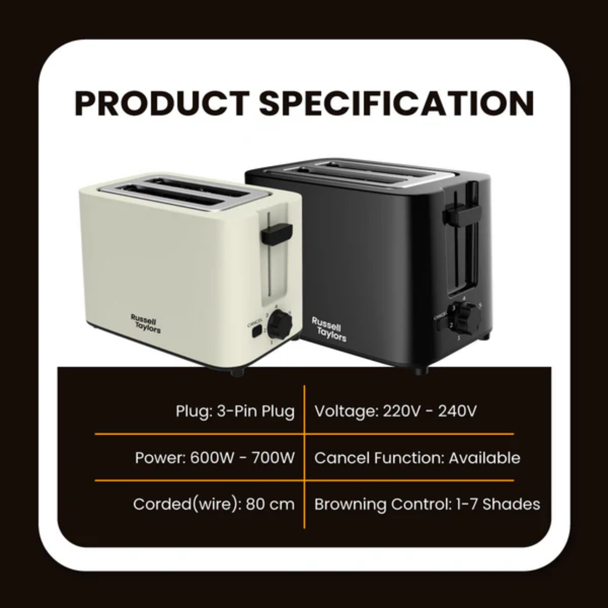 Russell Taylors 700W 7-Shade Bread Toaster (T2)