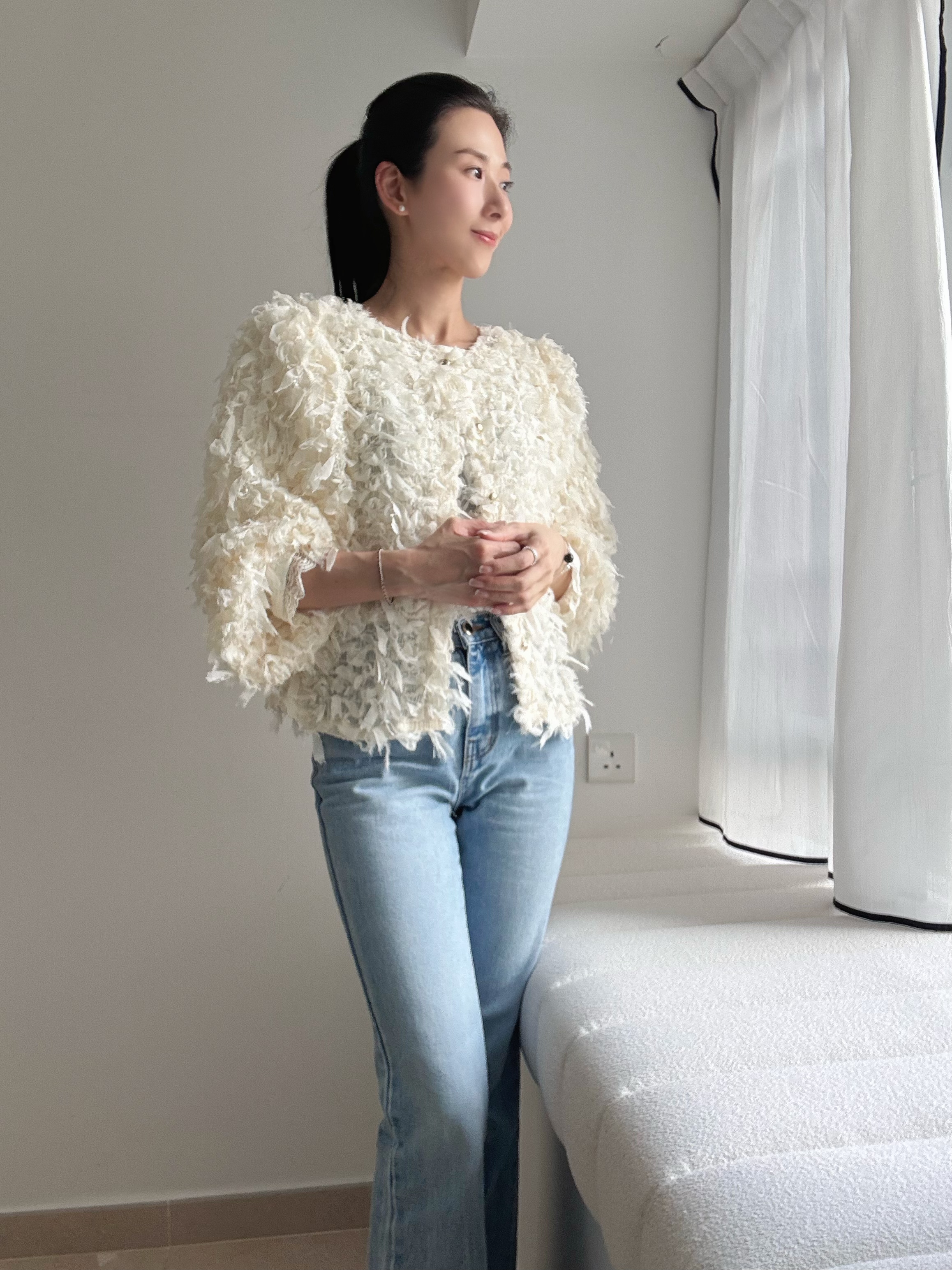 Elegant chiffon lace ribbon cardi
