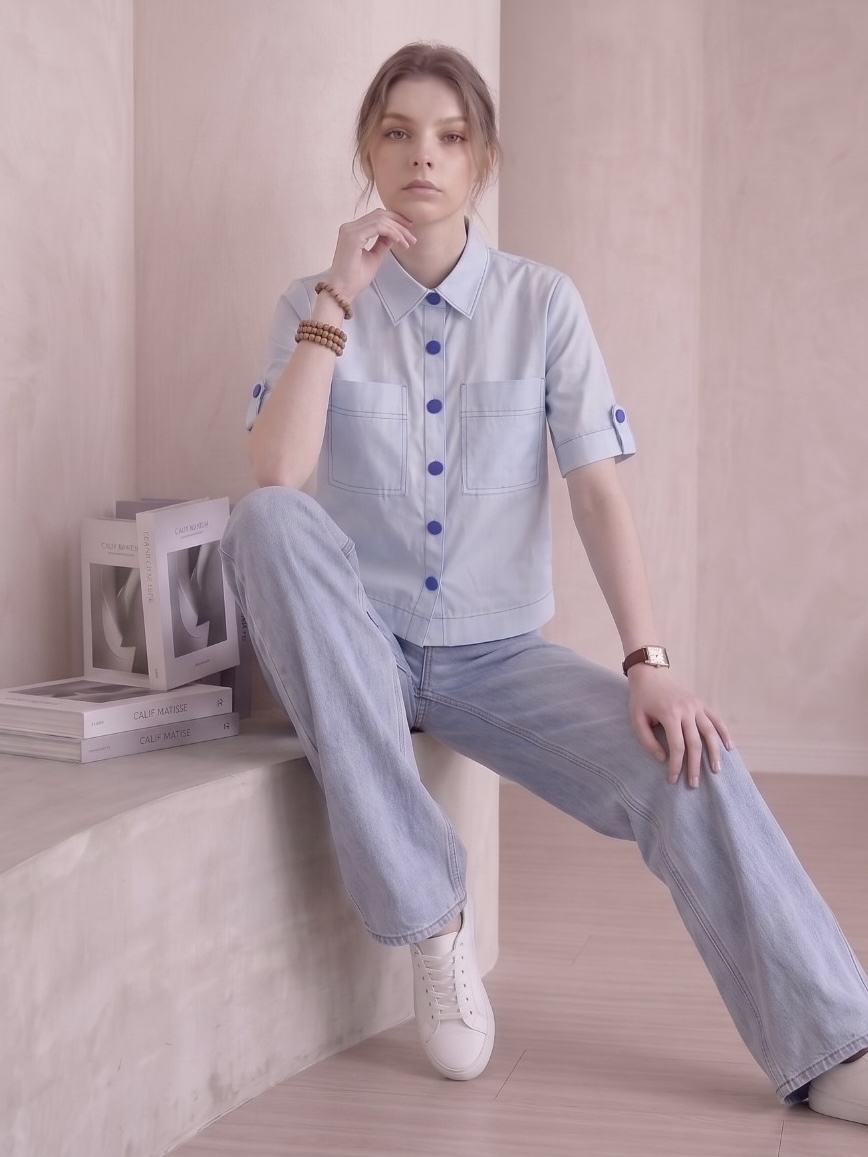 2135BB Celeste Contrast Button Utility Shirt