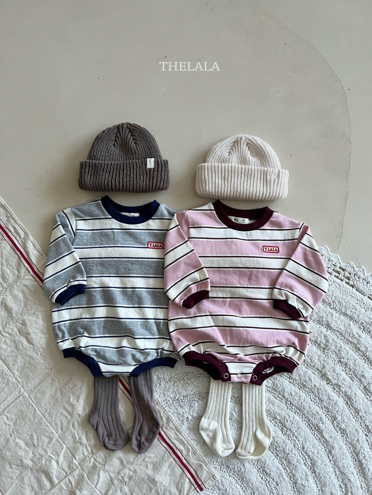 🌸預訂 韓國直送🌸🇰🇷THELALA兩色標誌刺繡章條紋長袖包屁衣