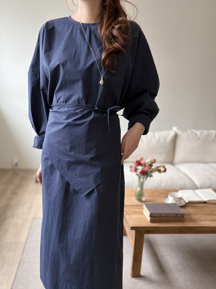 Wrap-Accent Dress (Navy)