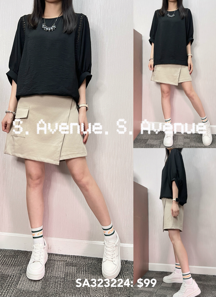 SA323224: 中袖側通花pattern雪紡top