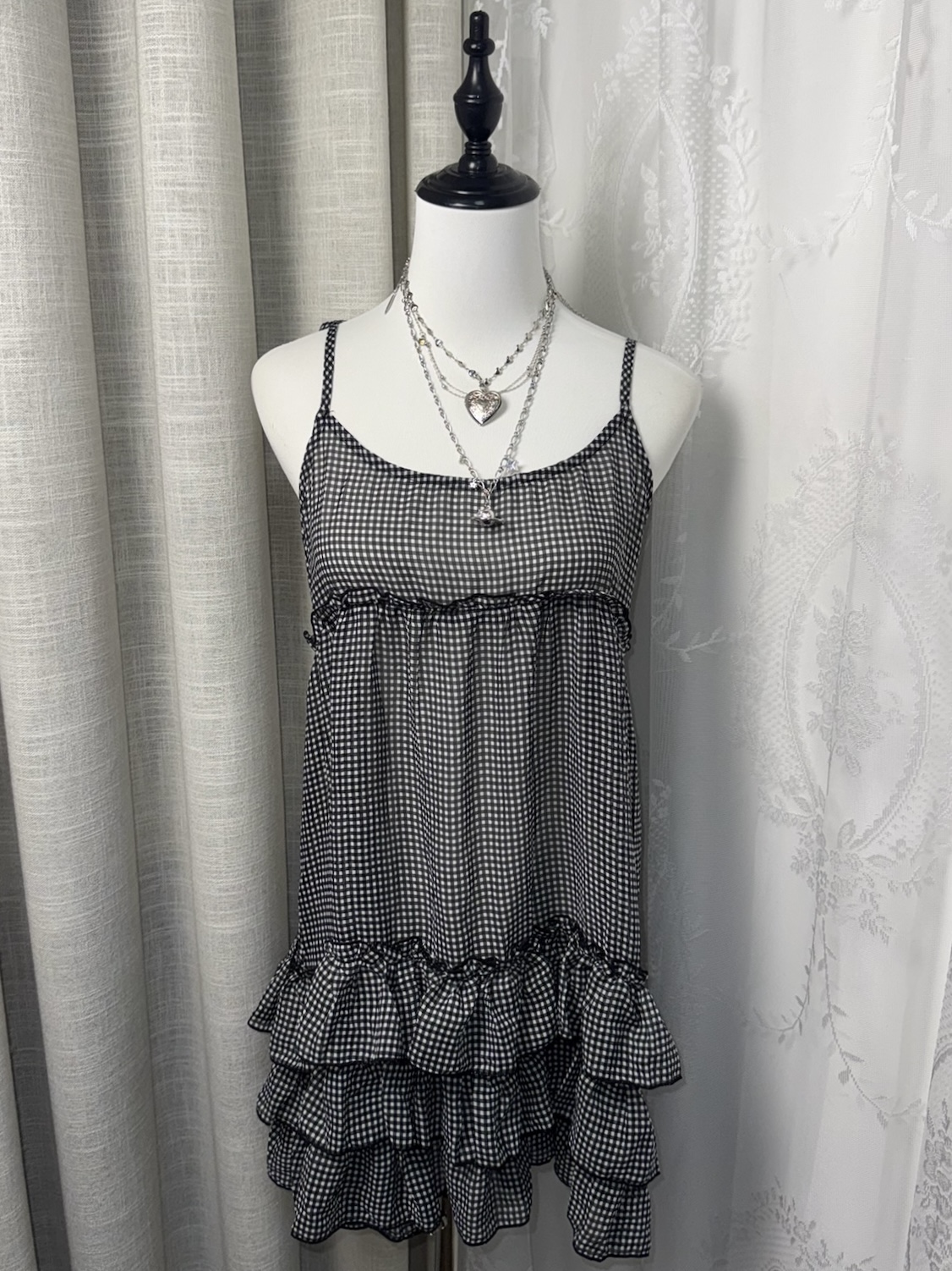 Gingham Tiered Ruffle Babydoll Dress