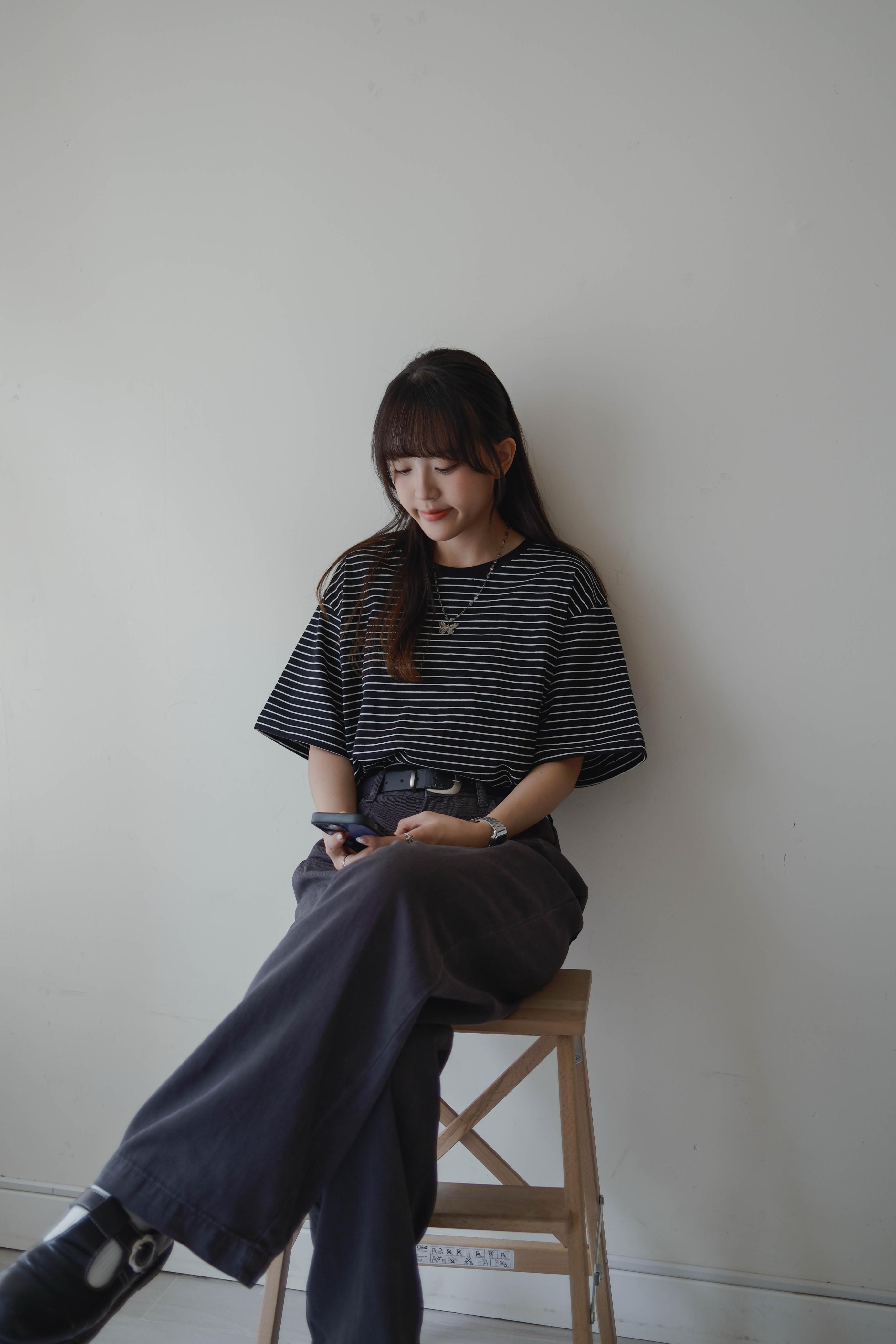 撞色橫間寬鬆Tee (三色)