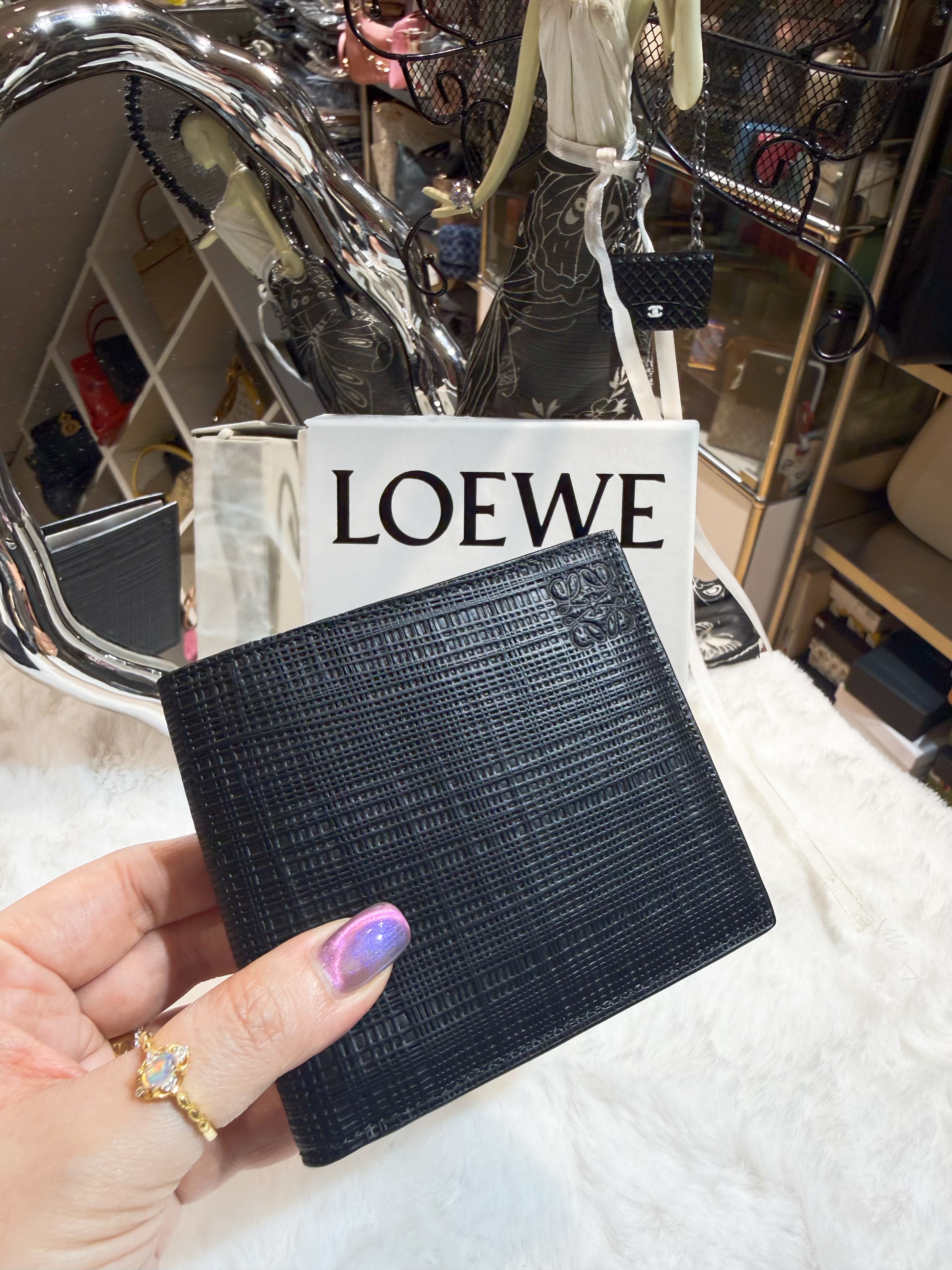 Loewe Linen bi fold wallet blk