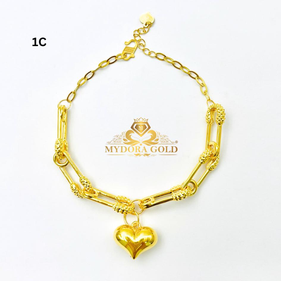 MYDORA Rantai Tangan Fesyen Safety Pin Gantung Love Licin l EMAS 916/22K
