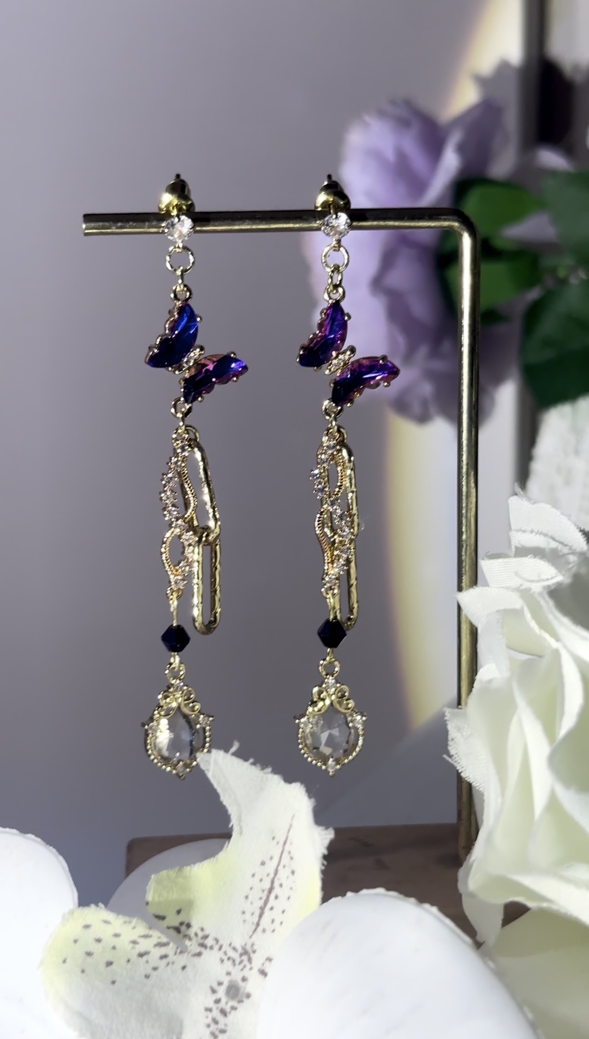 漸變紫蝴蝶水滴耳環🦋