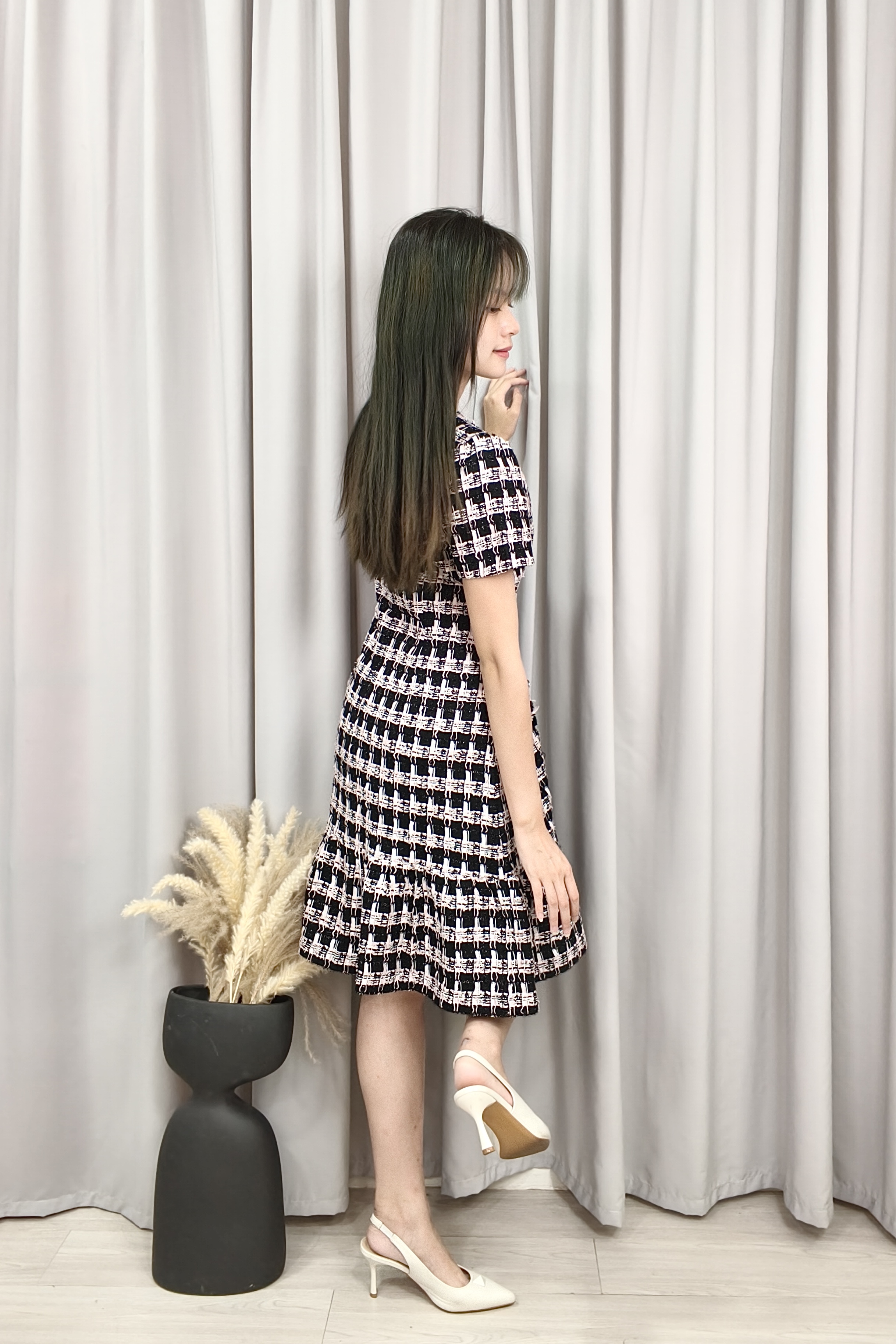 25688 Textured Tweed Fit & Flare Dress