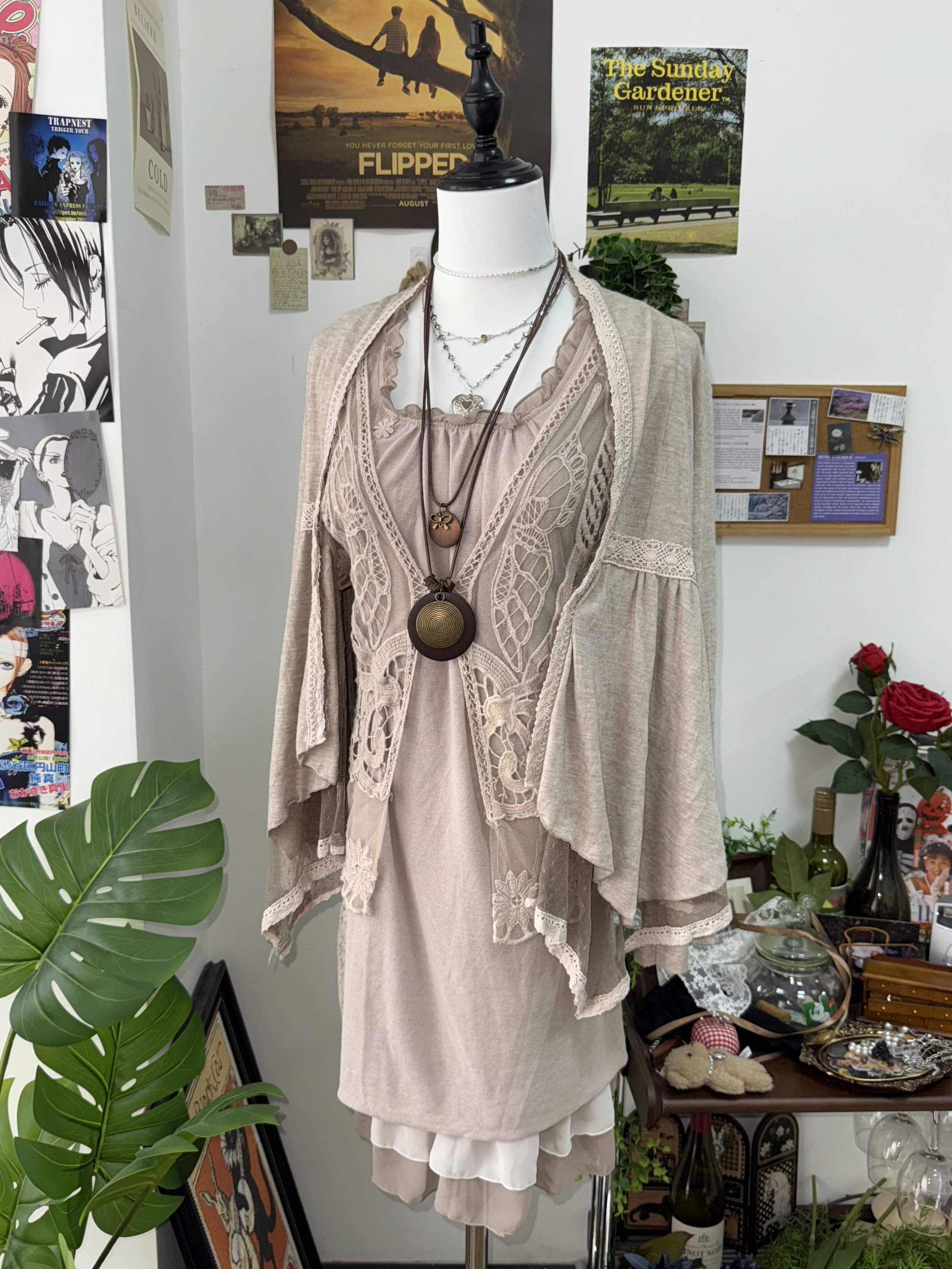 Mori Dusty Rose Sheer Lace 3-Piece Set