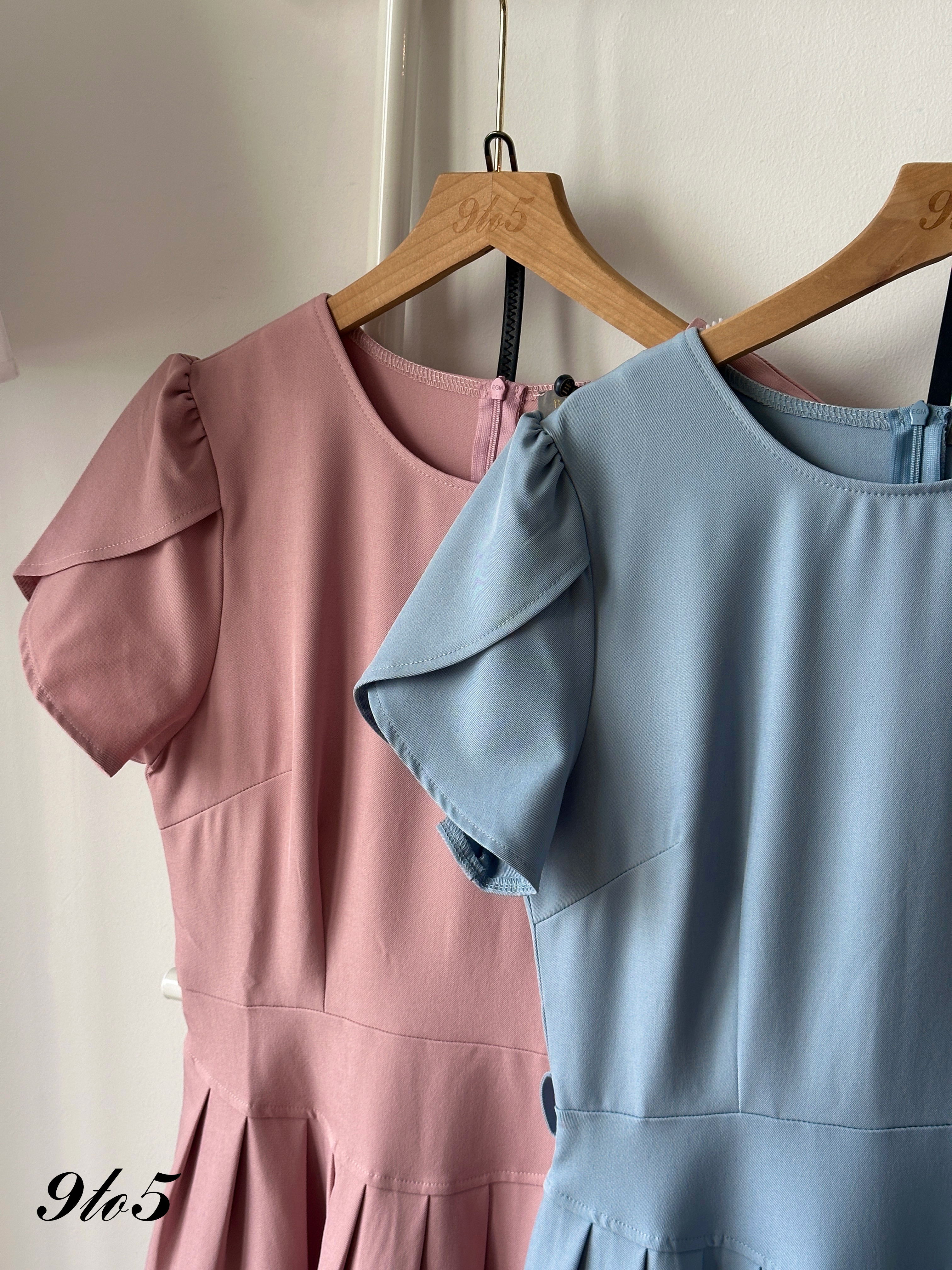 D2369 Puff Sleeve Pleated Dress - 3 Colors 