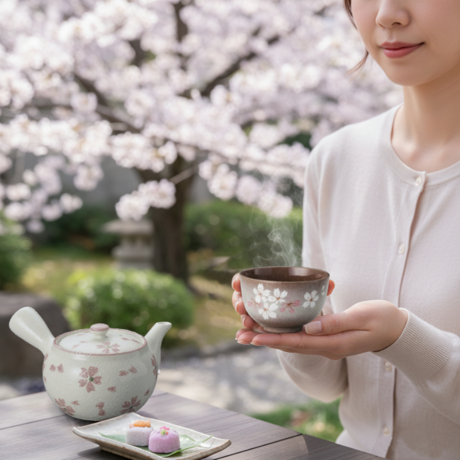 【日本製】美濃燒陶瓷平安櫻京煎茶杯 (160ml)