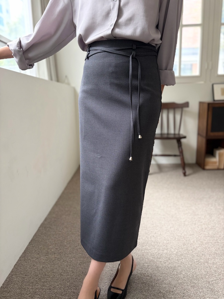 Double-Loop String Belt Skirt (Grey)