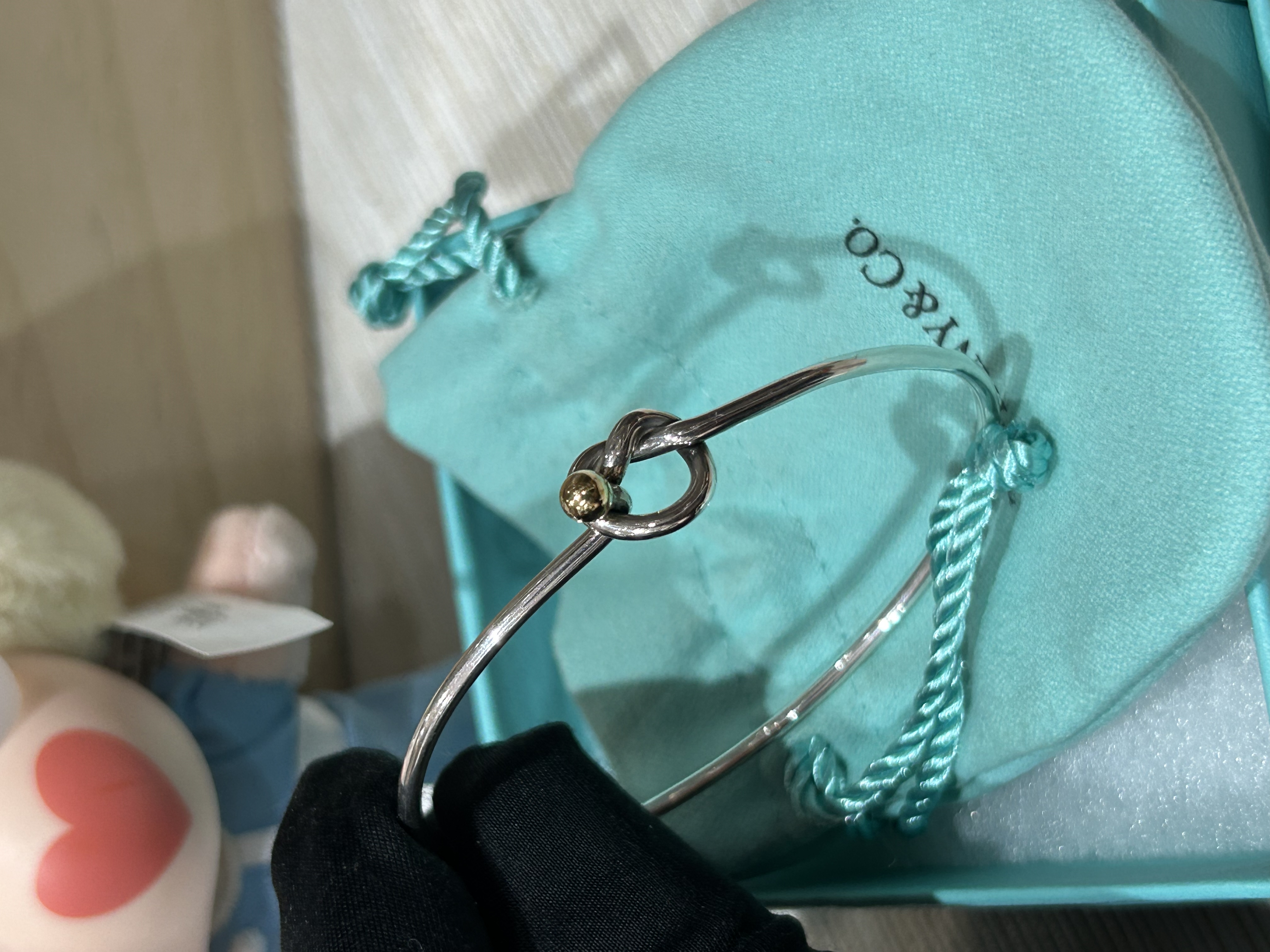 TIFFANY & Co. Bracelet Love Knot Hook & Eye Bangle Silver 925 18K Yellow Gold,100%Authentic,98%new ✅Dust bag✅Box