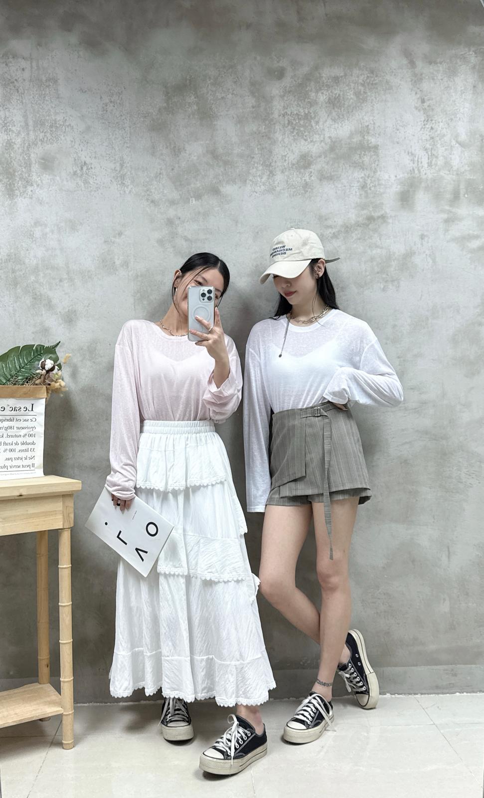 E05 不規則條子裙褲