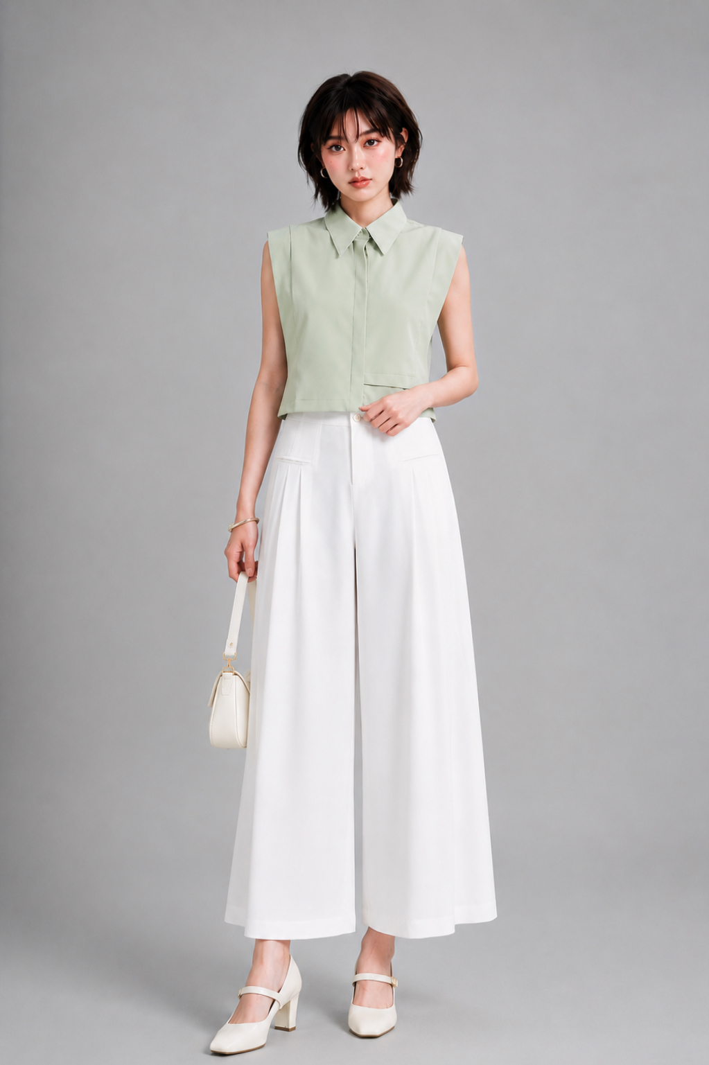210603-1 High-Waisted Pleated Wide-Leg Pants