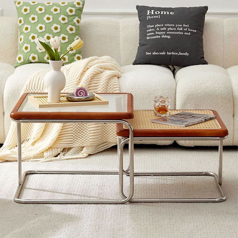中古茶几客廳家用小戶型茶台組合輕奢現代網紅藤編簡約不鏽鋼ins coffee table