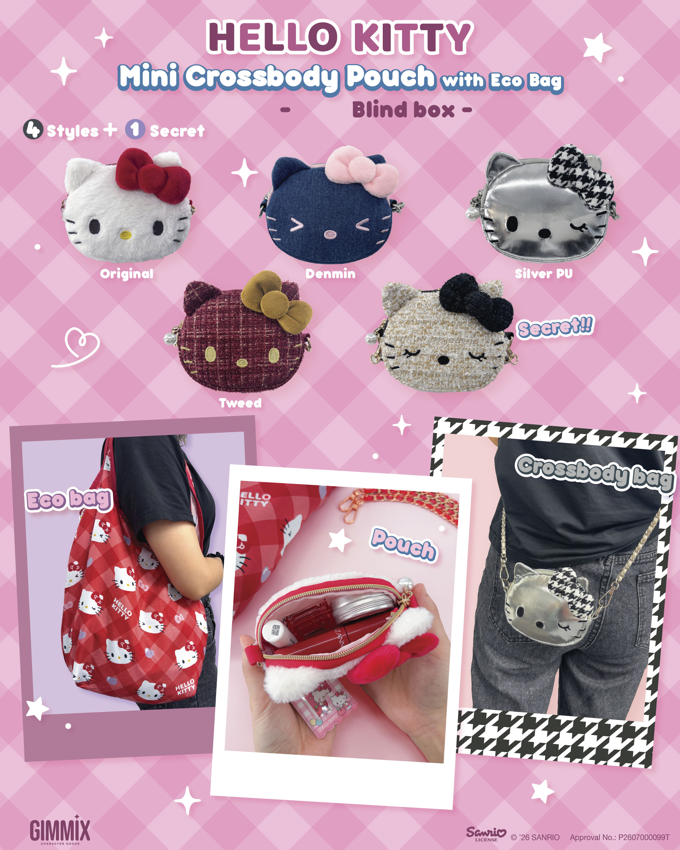 Hello Kitty Mini Crossbody Pouch With Eco Bag 迷你斜背包 (附環保袋）盲盒 (Full box 原盒 - 4pcs/box)