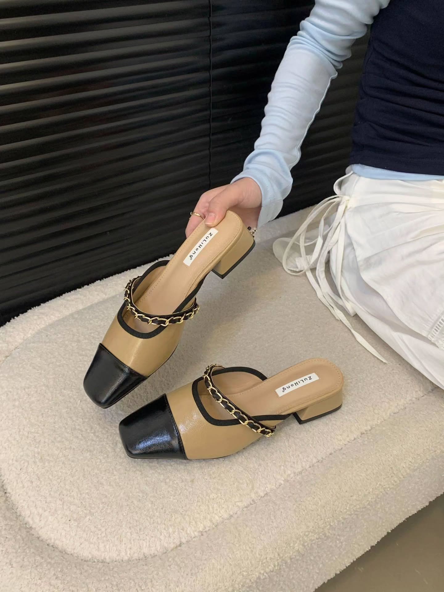 520-10 小香风链条半拖鞋 🇨🇳