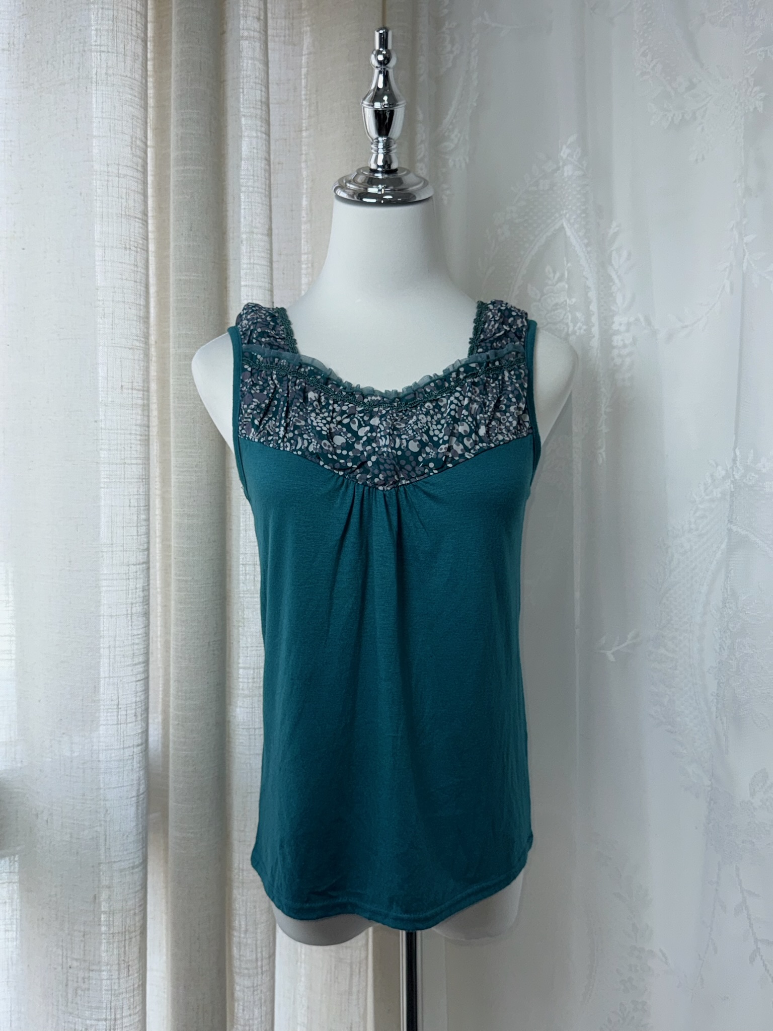 Axes Femme Teal Pleated Floral Bib Tank