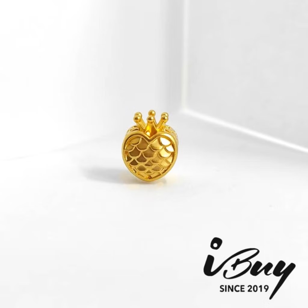 916 HARD GOLD SCALE CROWN HEART CHARM BEAD 916 硬金 鱼鳞皇冠爱心串咀