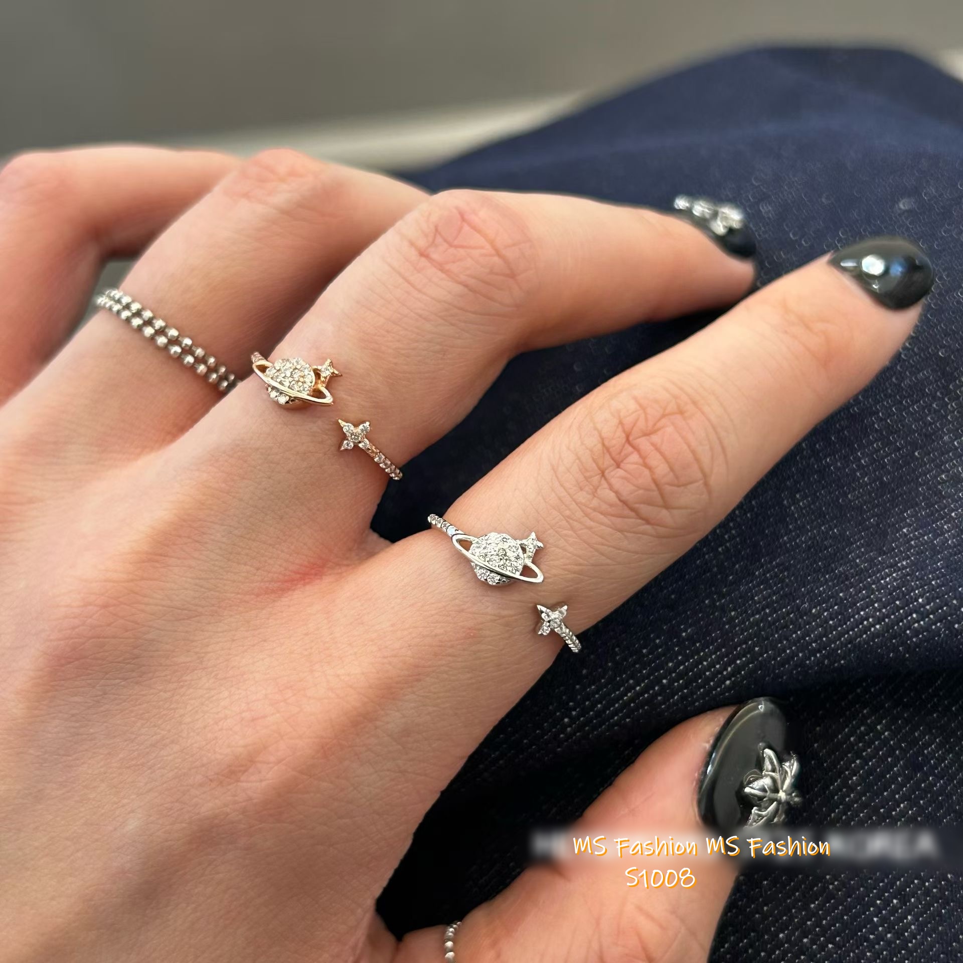 S1008 韓國🇰🇷S925閃石UFO前開口戒指