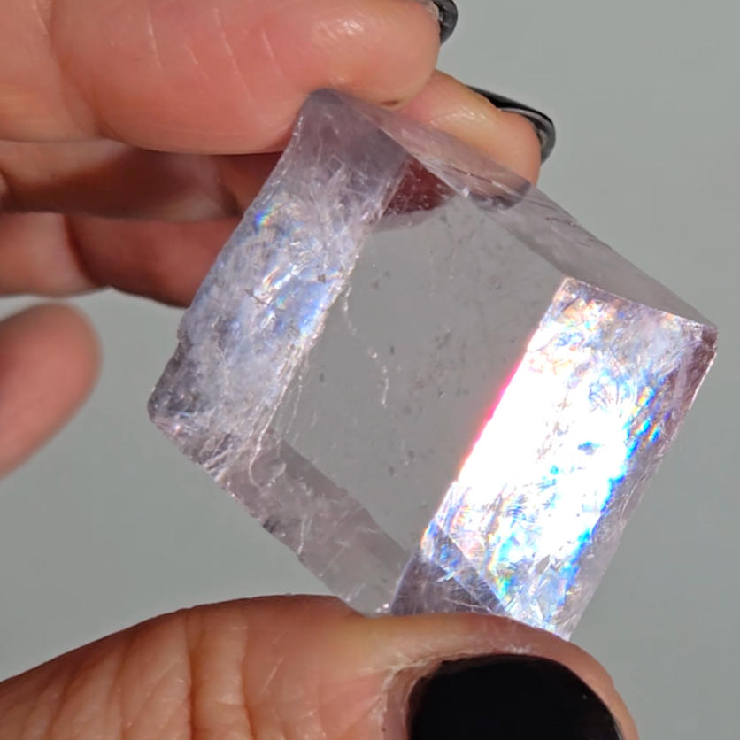 Purple calcite cube with rainbows - PC9