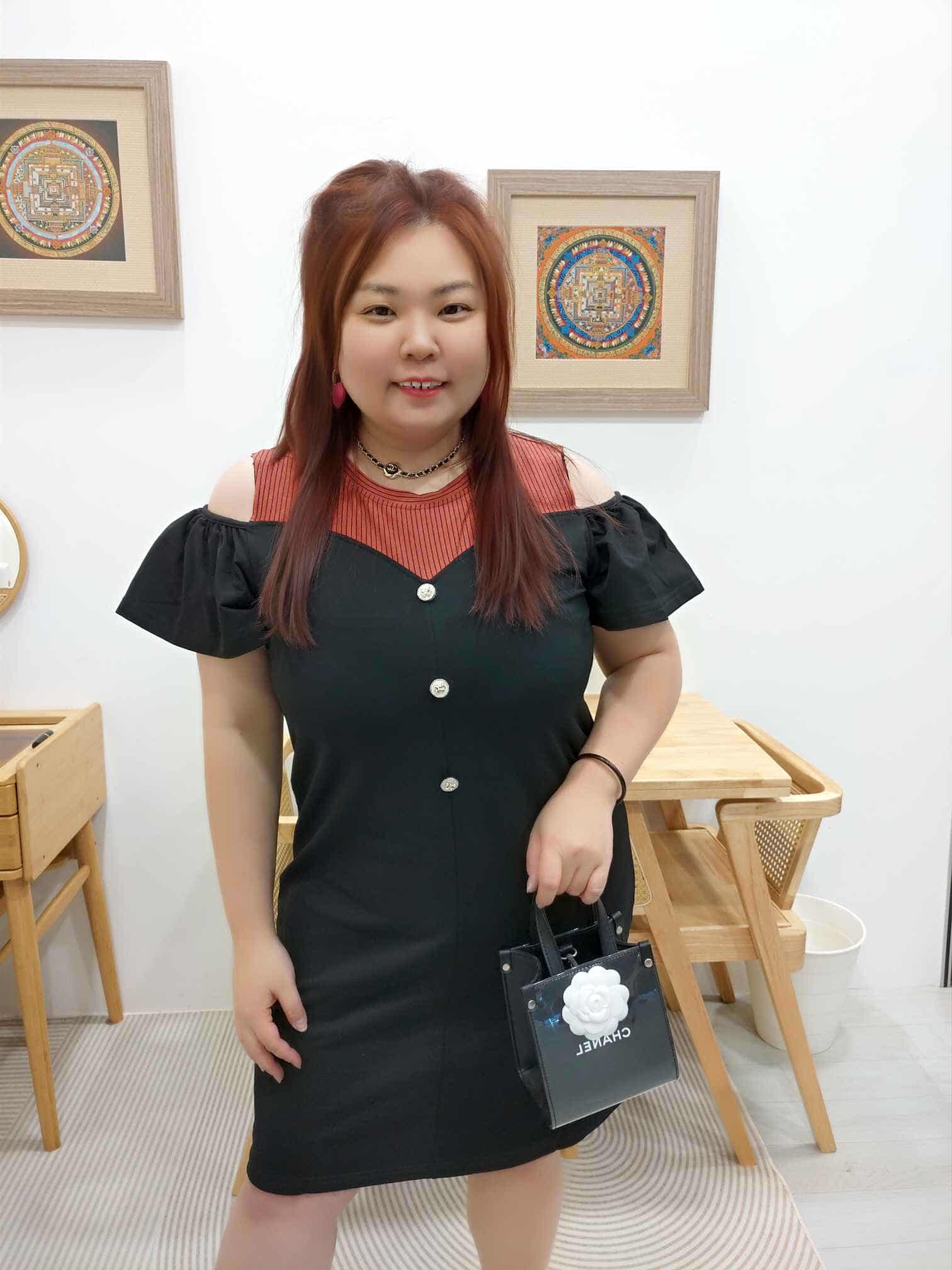 OTB05 K6770# 假两件露肩设计连衣裙