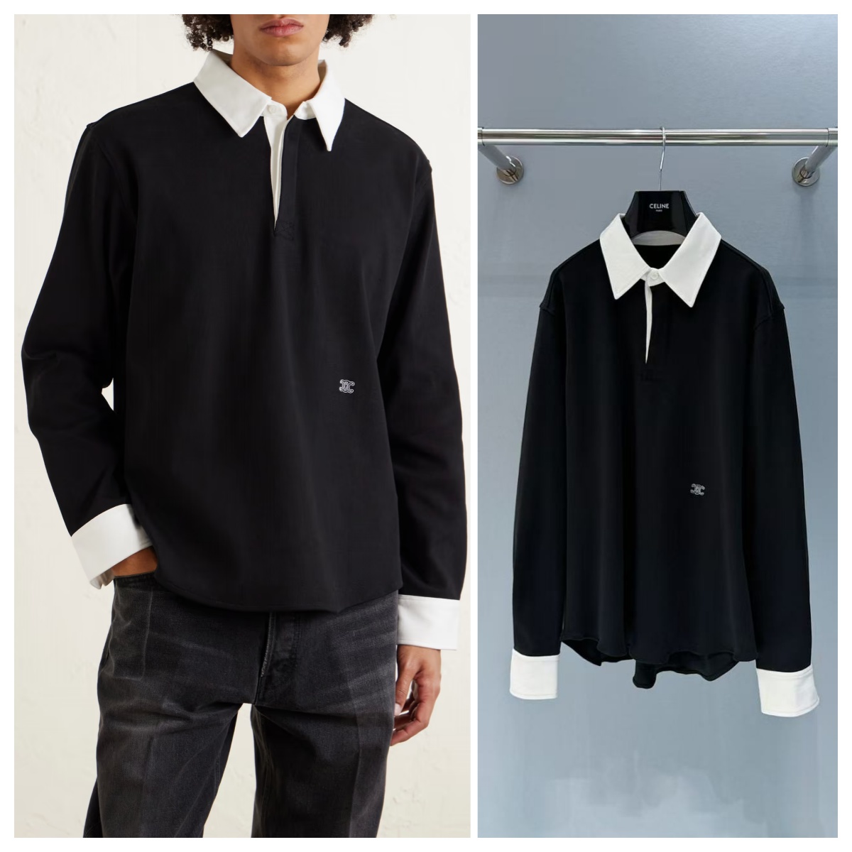 CELINE POLO SHIRT IN RIBBED COTTON JERSEY 假兩件衛衣