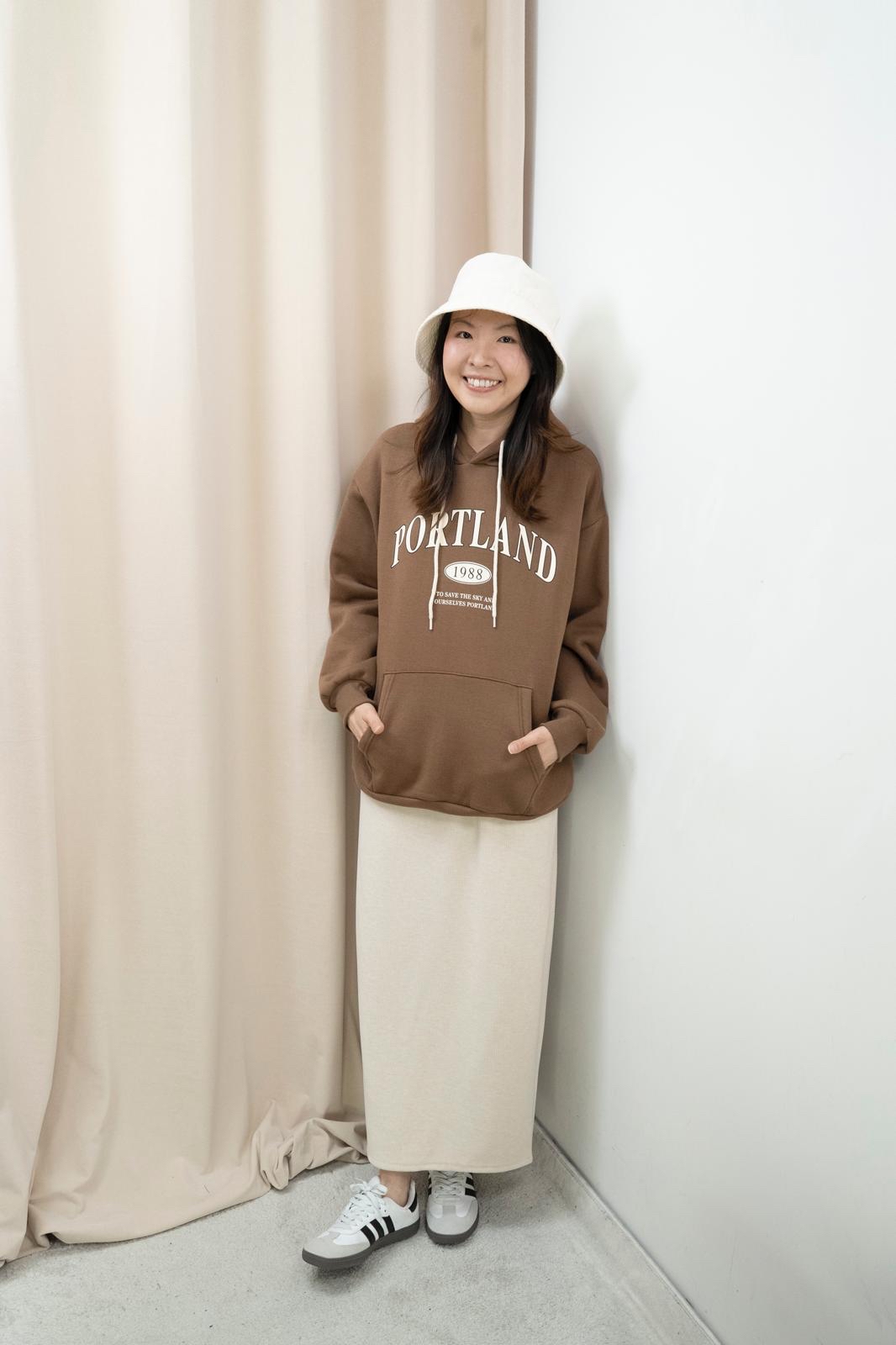 加絨有帽文字衞衣（咖色）