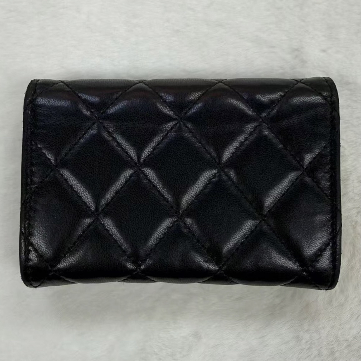 Chanel CC Bag 黑色羊皮菱格絎縫雙C Logo零錢包