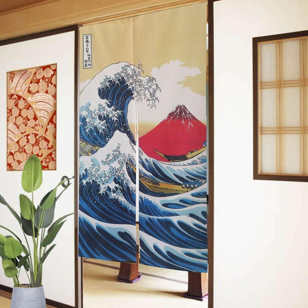 【現貨】🔥🔥【日本製《葛飾北齋》赤富士與神奈川沖浪裏長門簾】