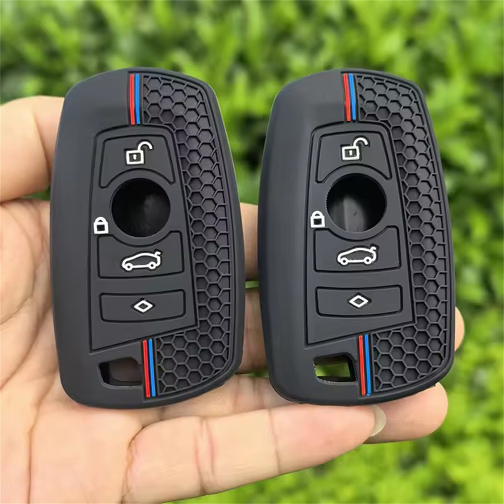適用寶馬3,5,F系硅膠鑰匙套 4鍵 黑色-紅線-白鎖頭 UA0544