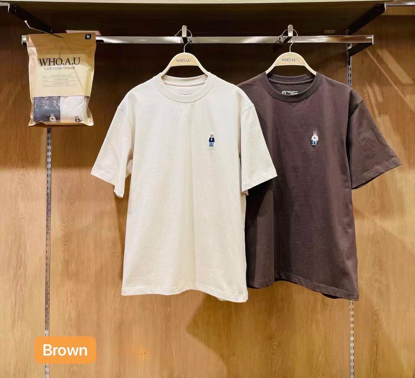 🇰🇷韓國Who A U 刺繡小熊短袖Tee （2件套）