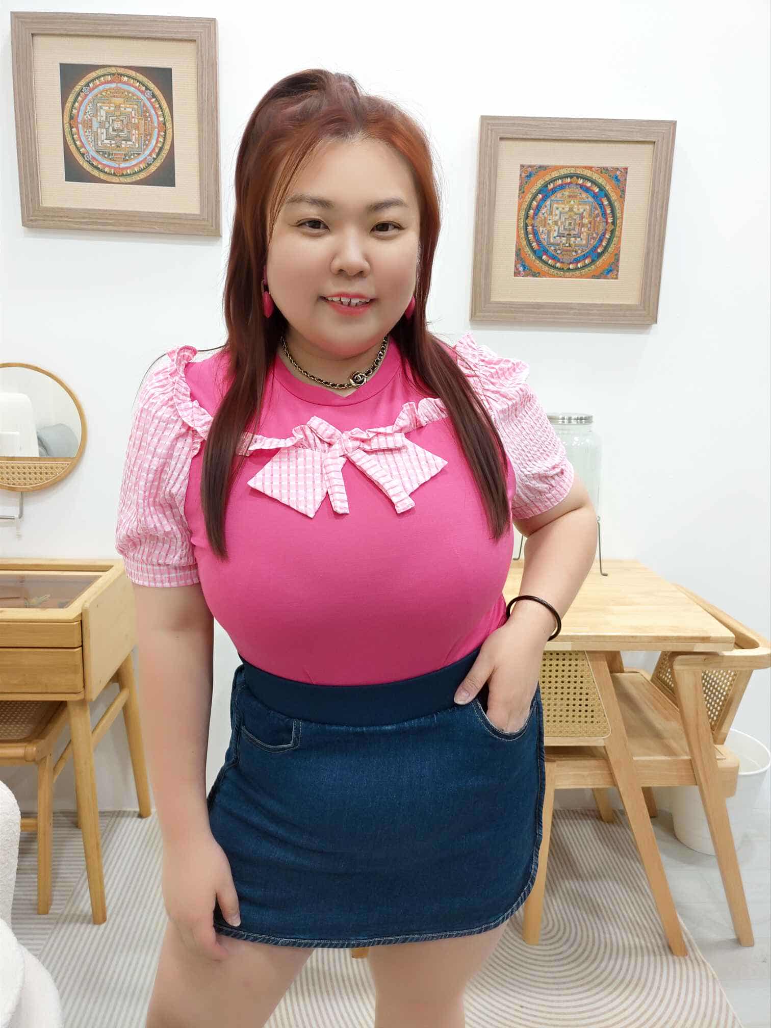 OTA18 BE#810527 胸前拼格子蝴蝶结上衣（颜色随机⚠️）