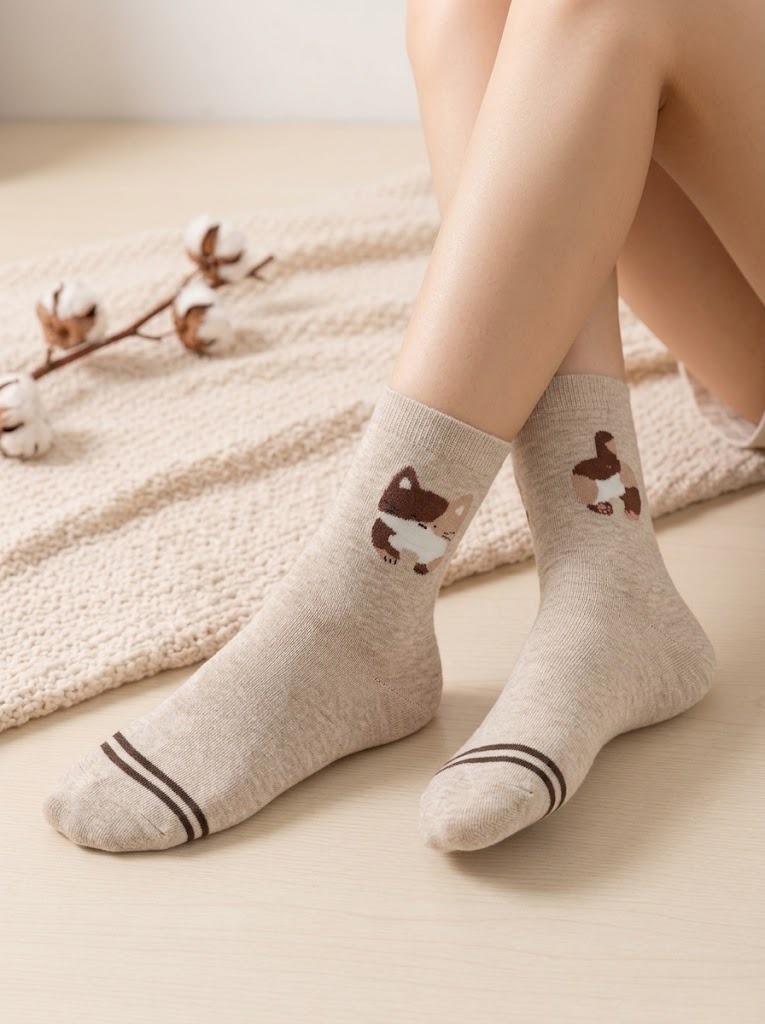 Korean Tail Kitty Mid Crew Socks
