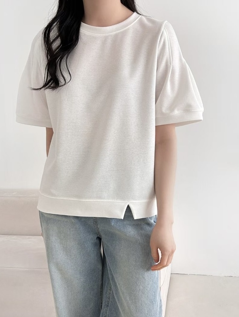 混棉泡袖淨色 Top 