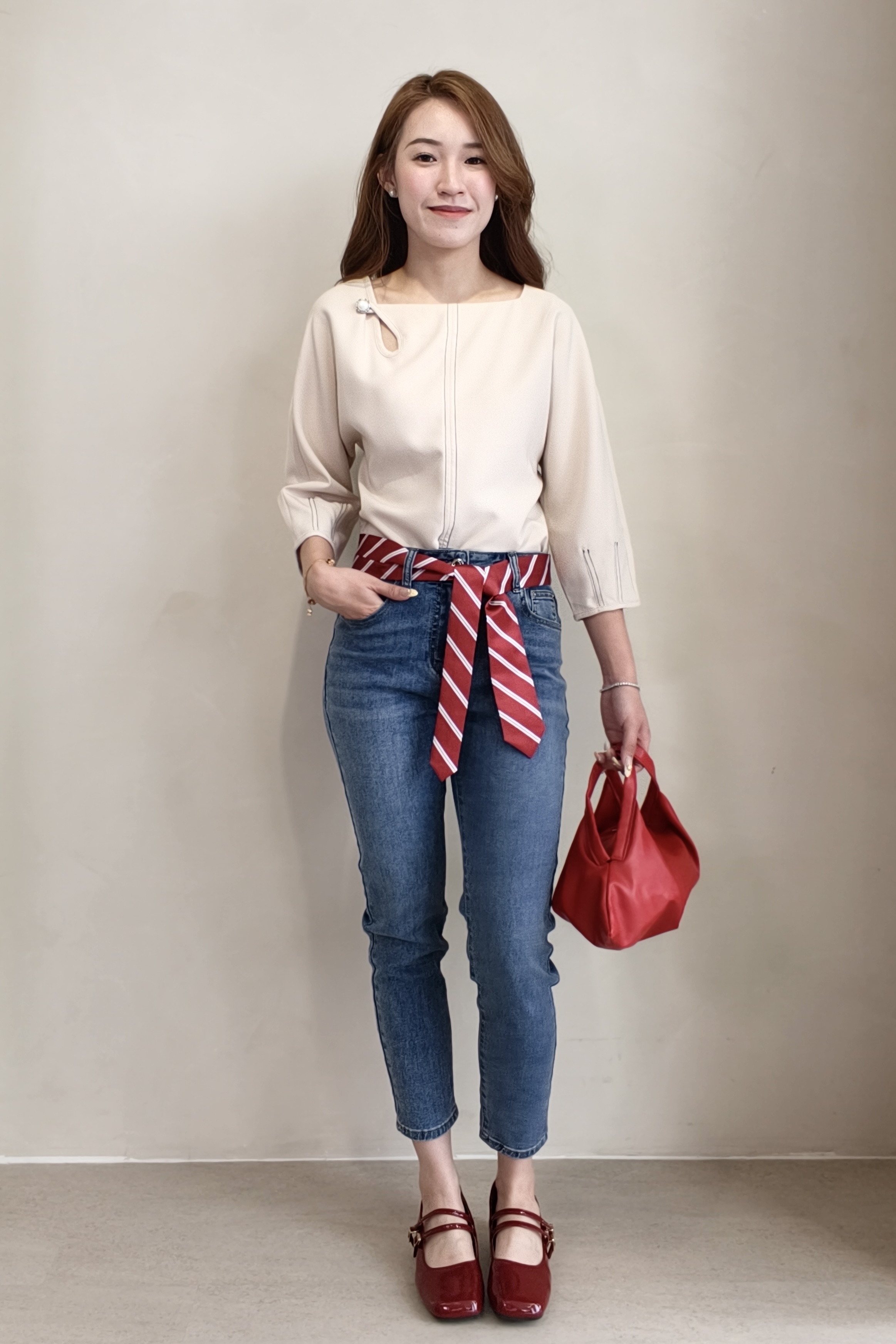 2739 Pearl Accent Cut-Out Blouse